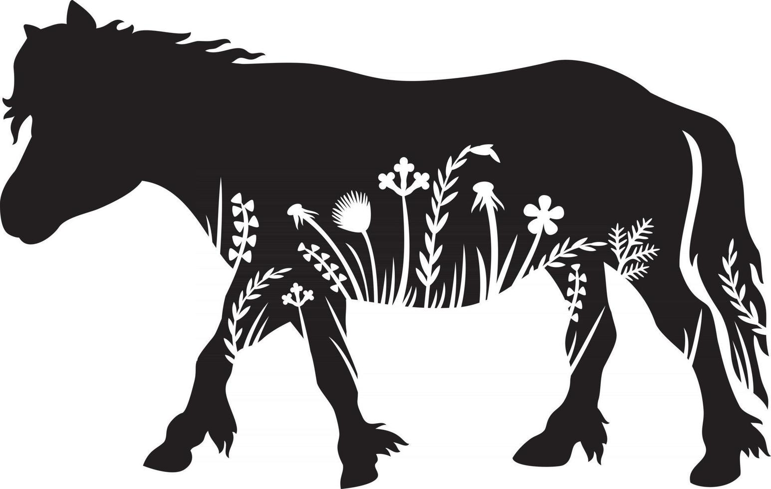 icono de pony y flores vector