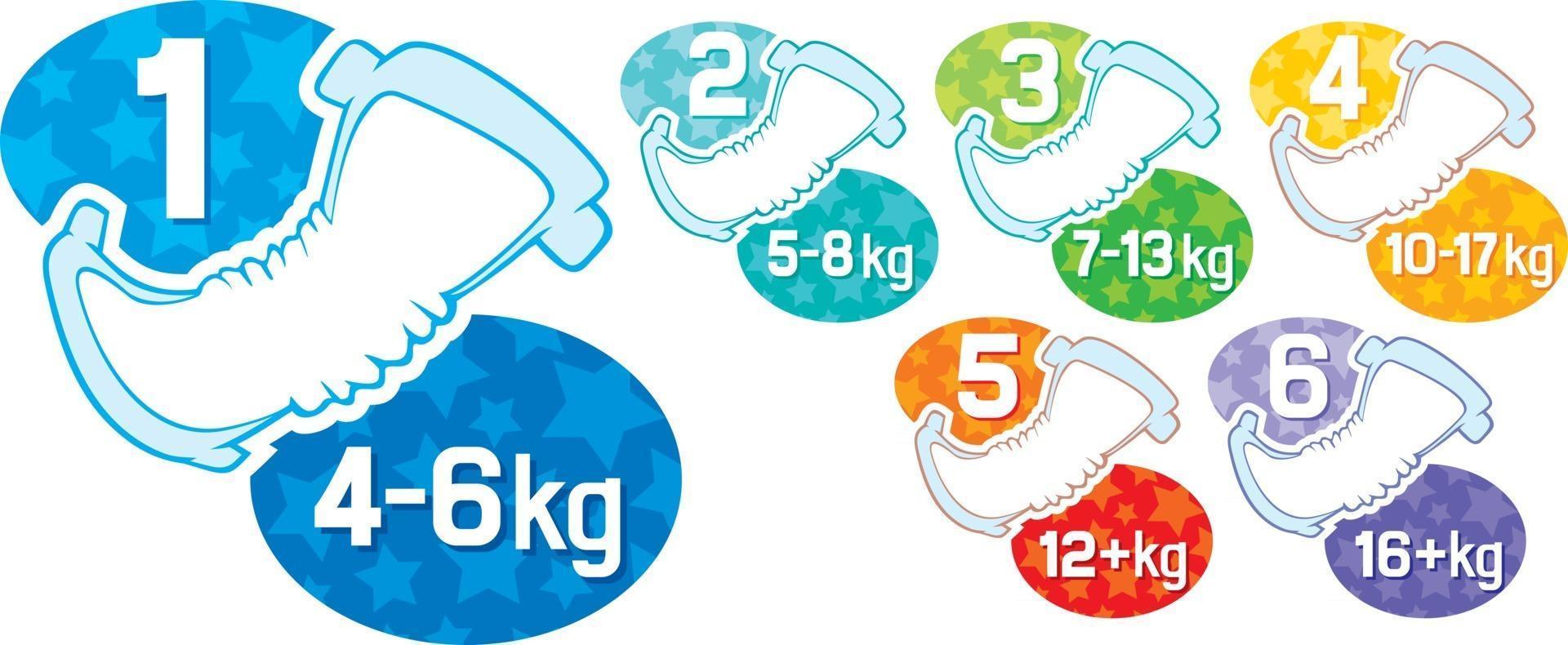 Baby Absorbent Diaper in Different Sizes Concept vector