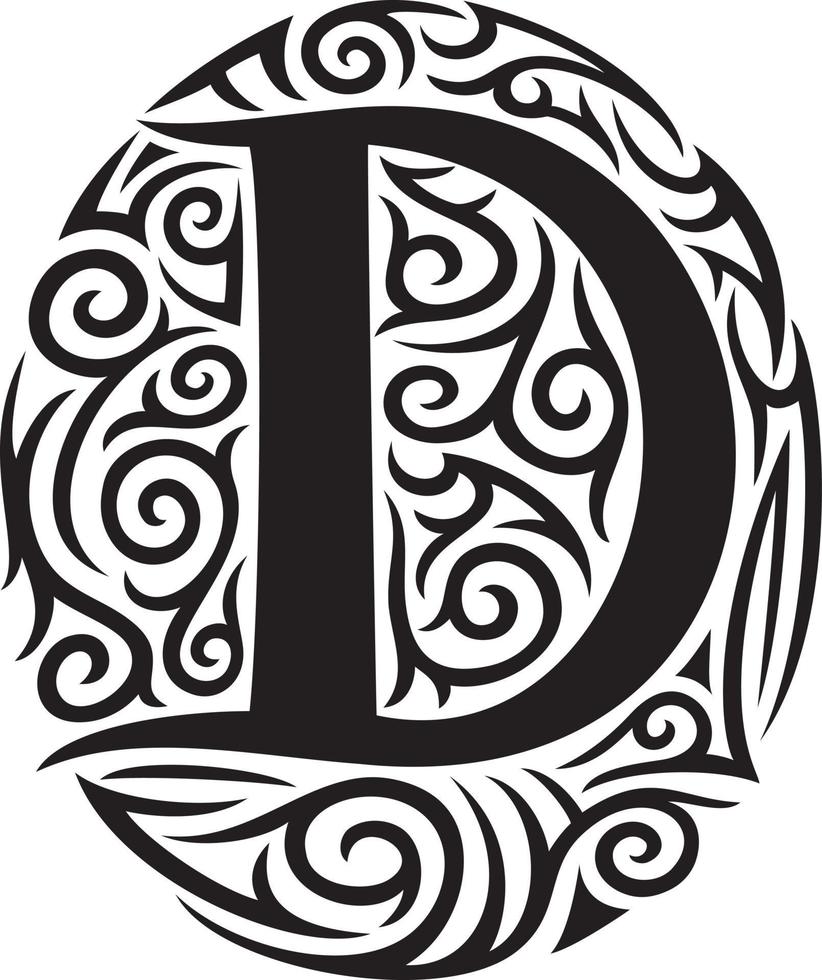 Letter D Tattoo Tribal Design vector