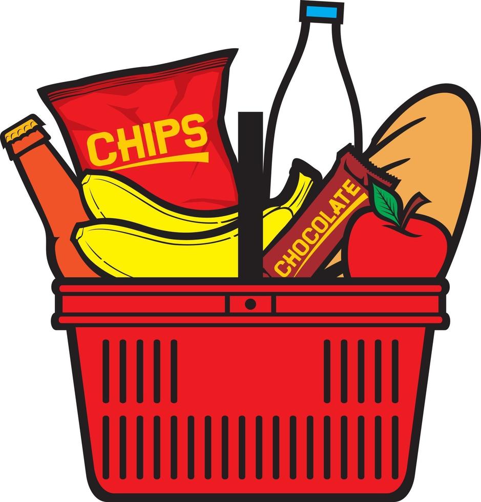 Shopping Basket with Produce vector