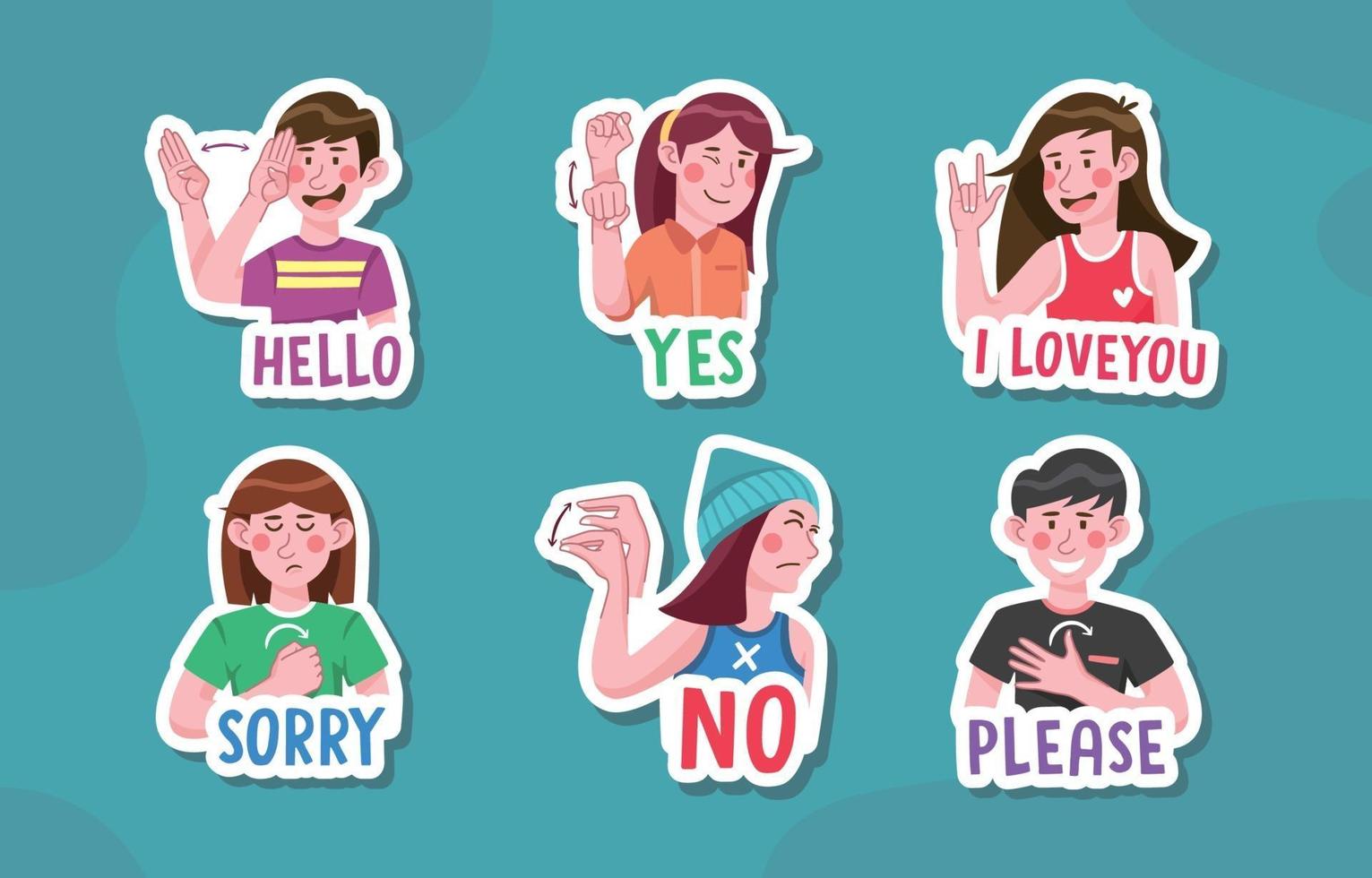 Sign Language Sticker Collection vector