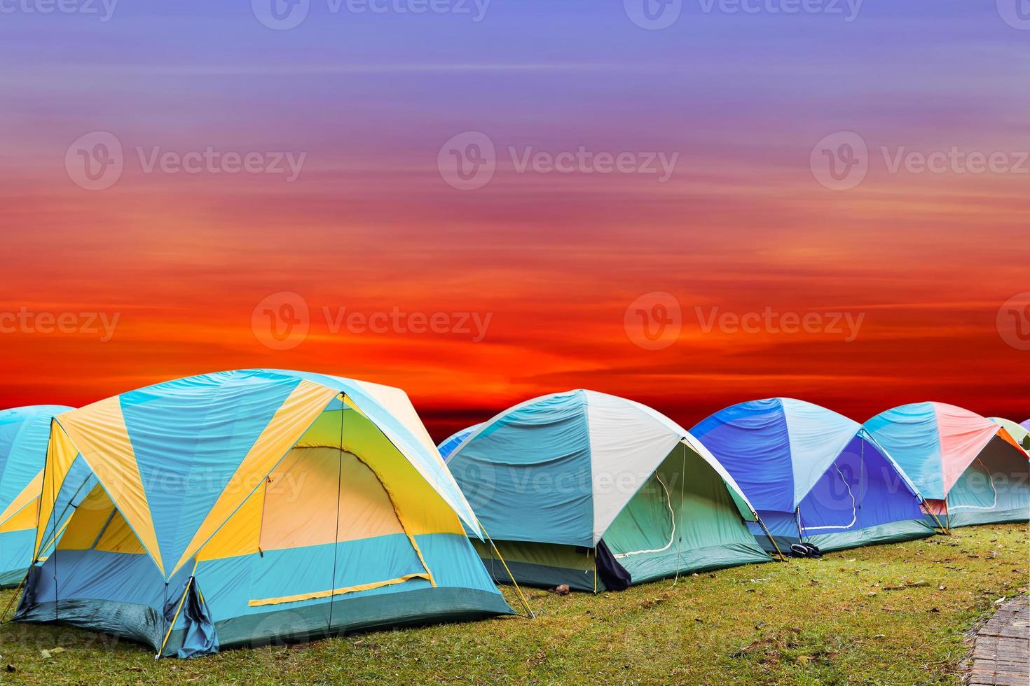 tourist tent with beautiful sunset background photo