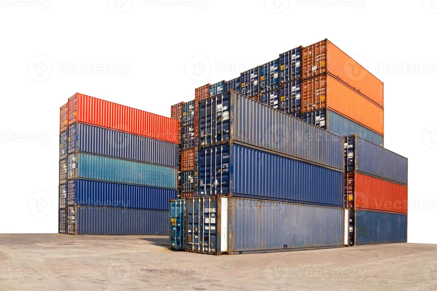 Stack of Cargo Containers on white background with clipping path photo