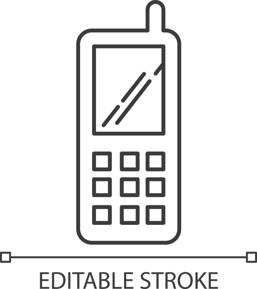 icono lineal perfecto de pixel de teléfono celular portátil vector