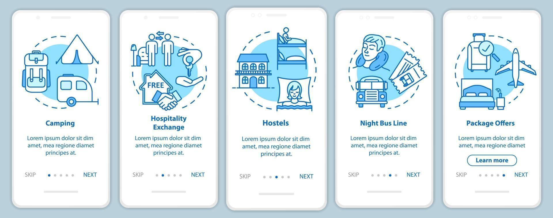 Sleeping onboarding mobile app page screen with concepts vector