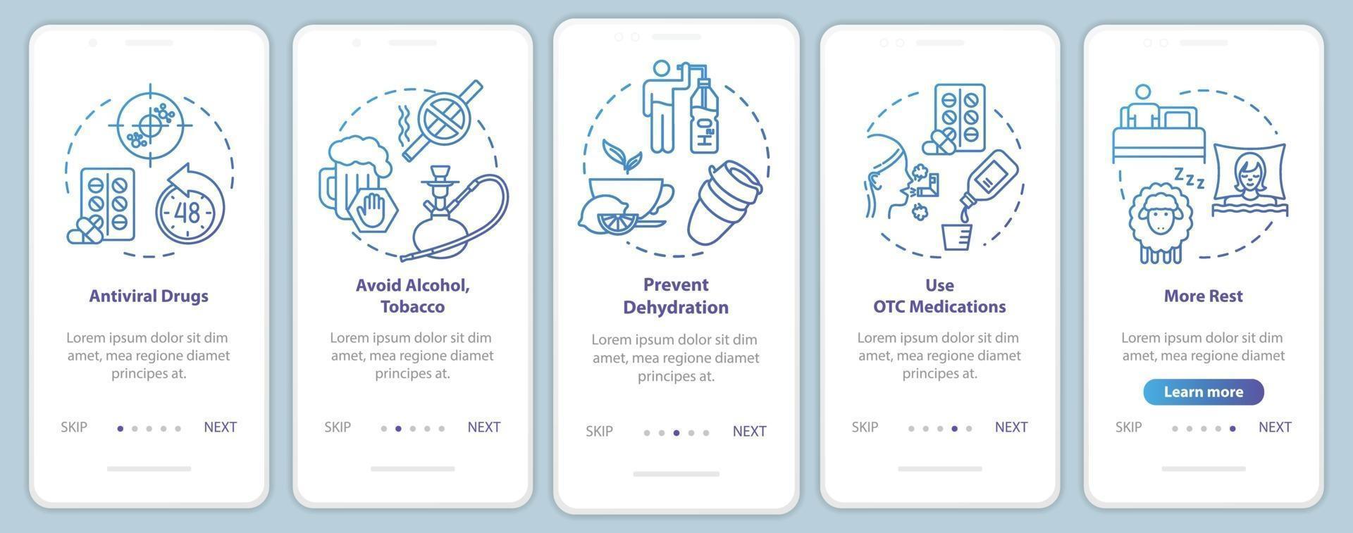 Avoid bad habits onboarding mobile app page screen with concepts vector