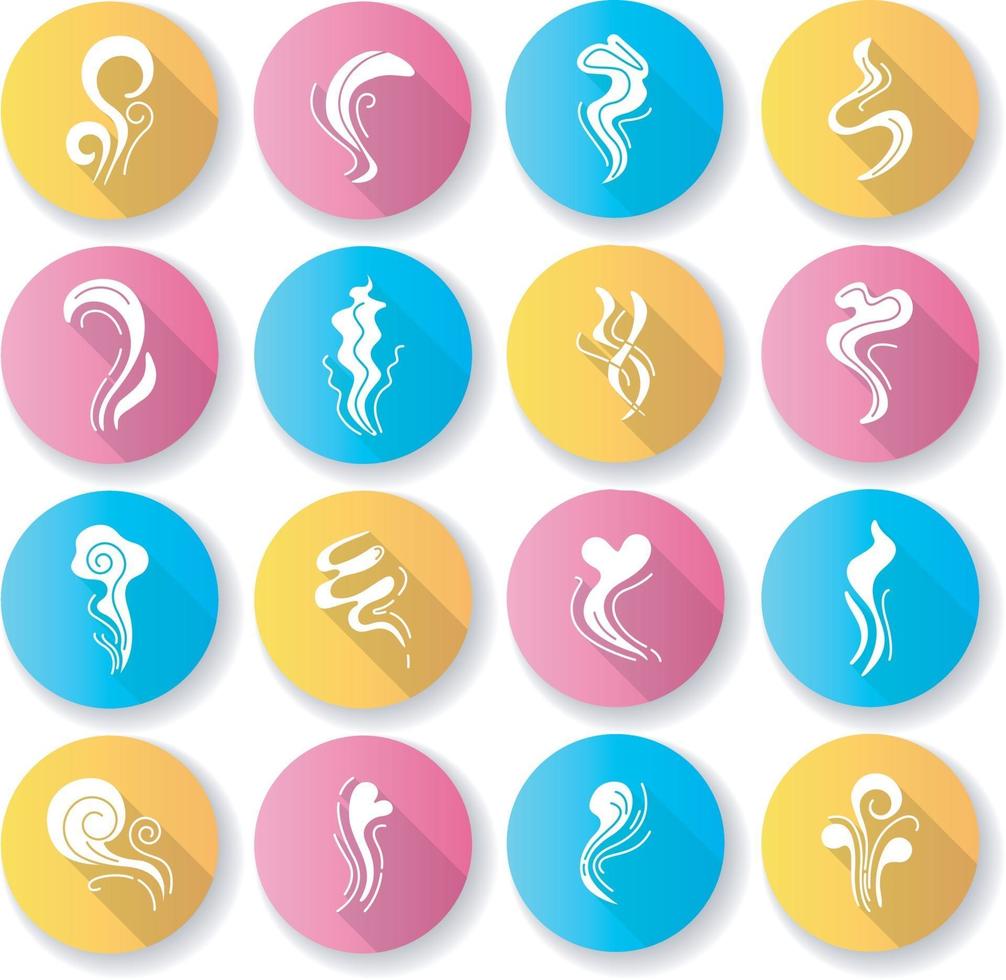 Odor flat design long shadow glyph icons set vector