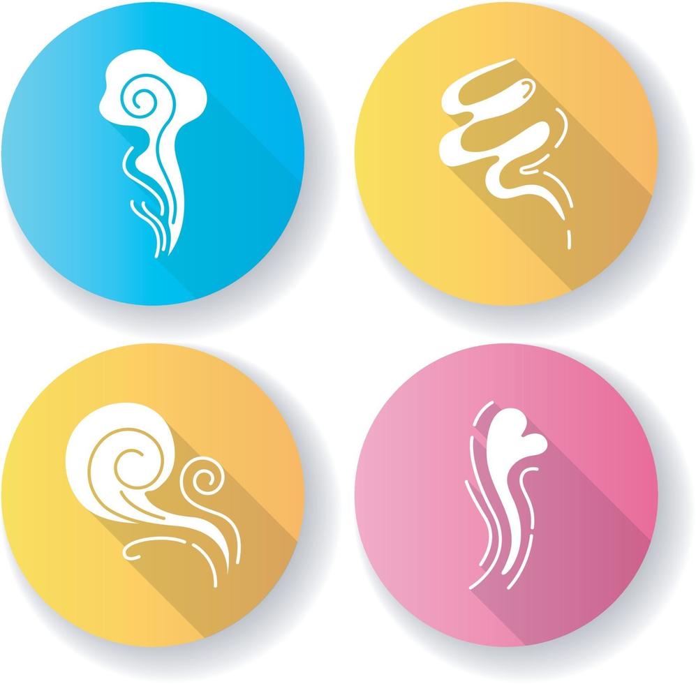 Odor flat design long shadow glyph icons set vector
