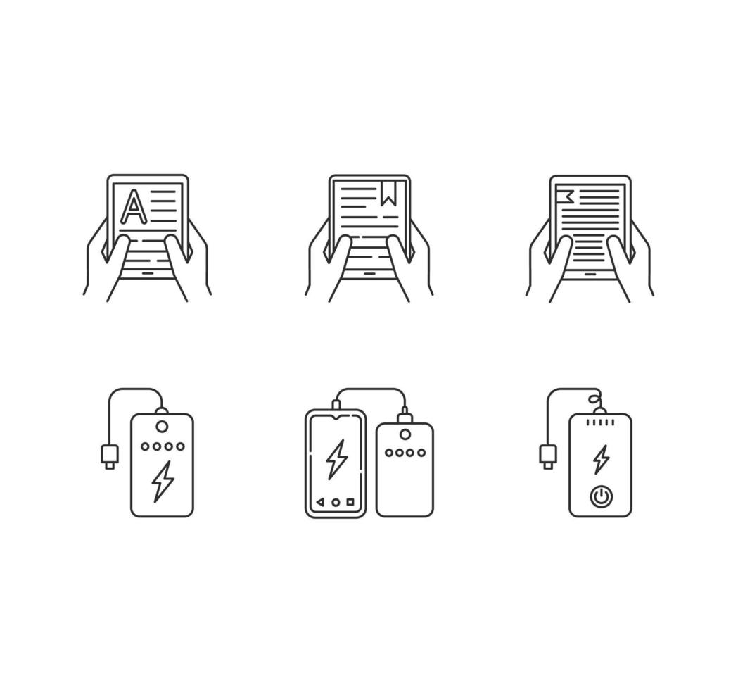 dispositivos electrónicos portátiles píxeles perfectos iconos lineales establecidos vector