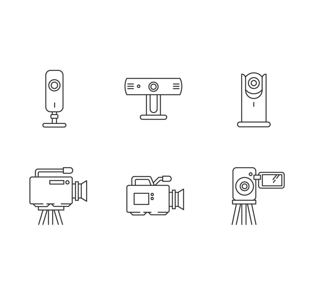 Webcams pixel perfect linear icons set vector