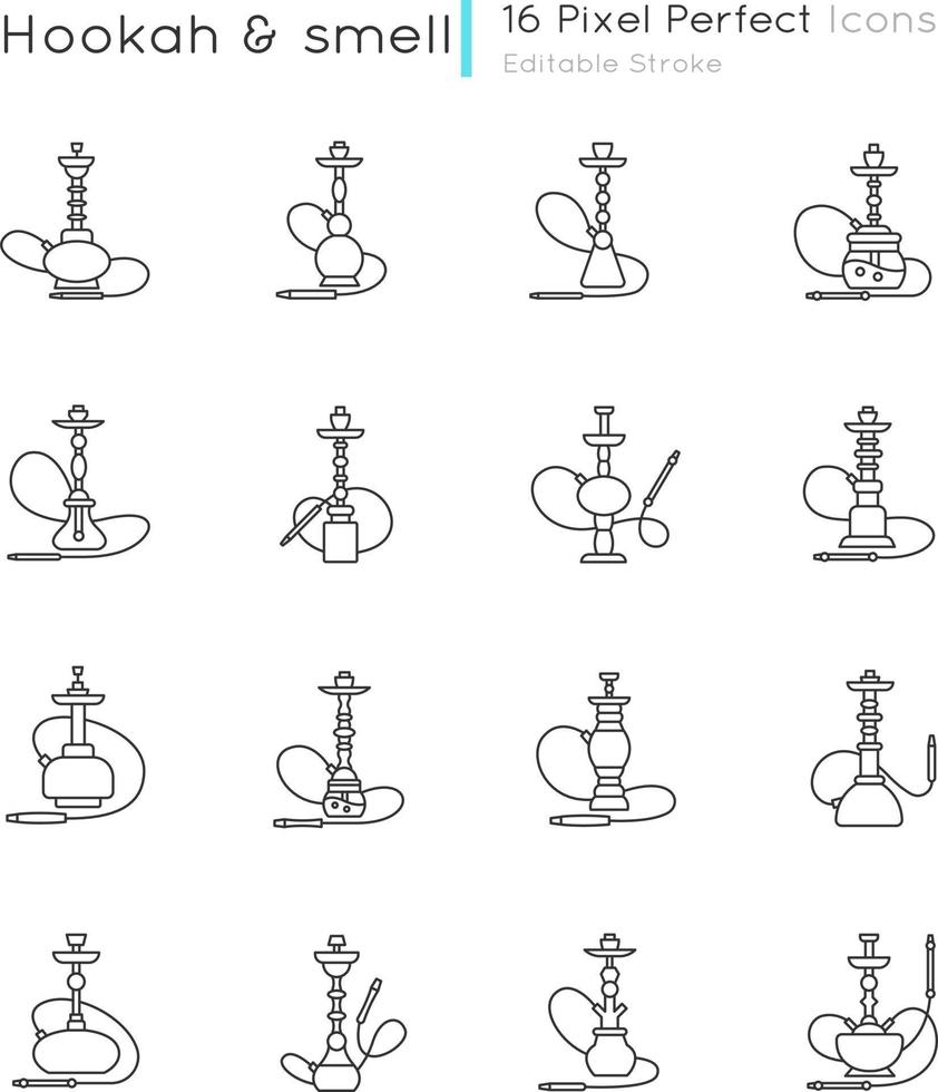 Hookah pixel perfect linear icons set vector