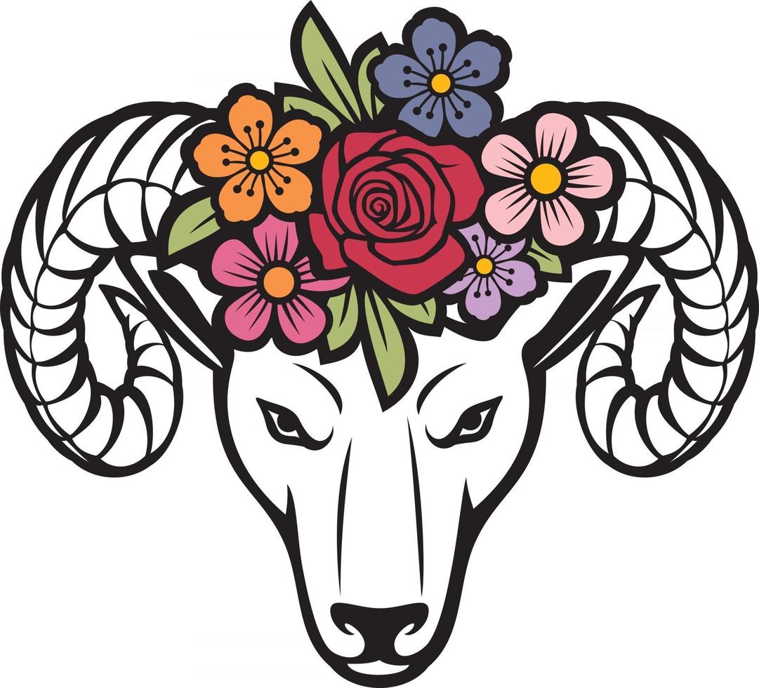 Ram Head with Flowers vector