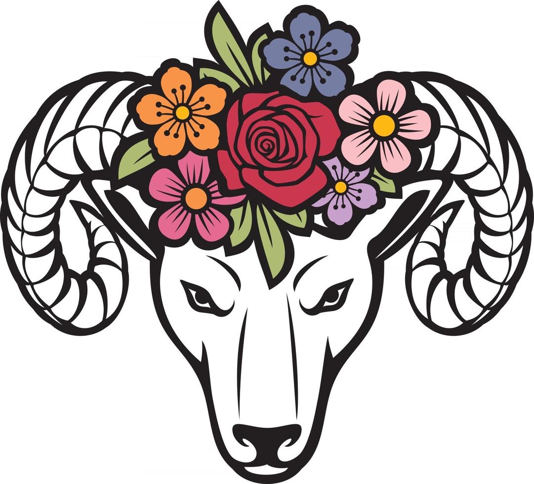 Ram Head with Flowers vector