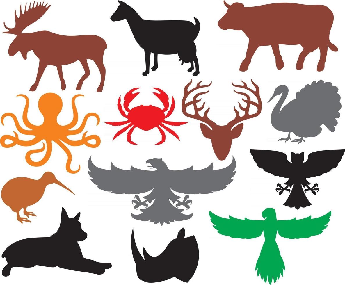 conjunto de siluetas de animales vector