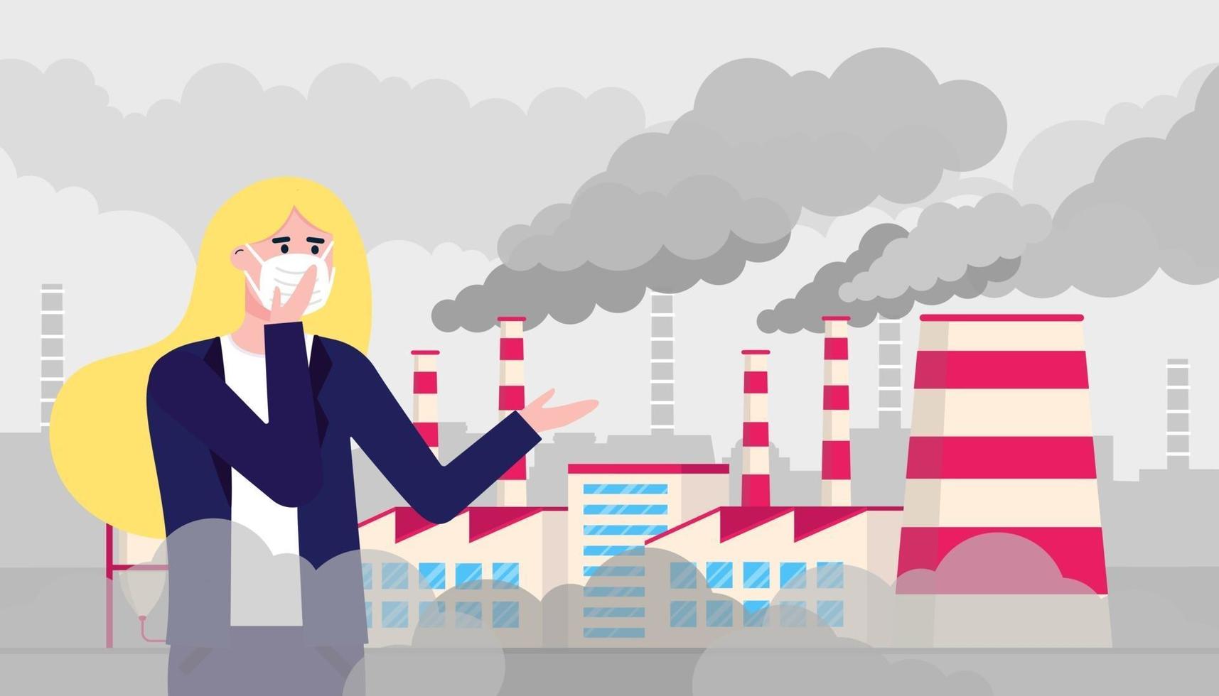 woman, smog and factory vector