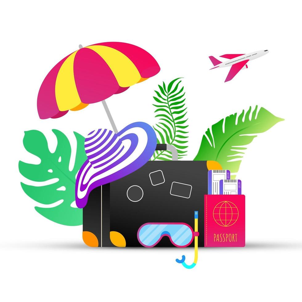 Summer holiday tropical vacation travel composition. vector