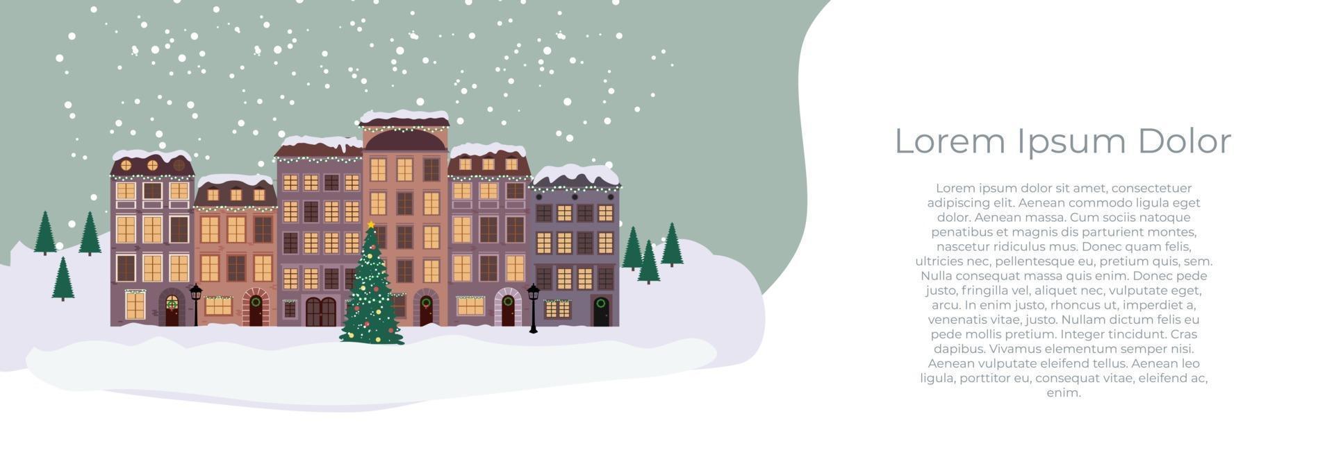 Merry Christmas and Happy New Year Card with Little Town vector