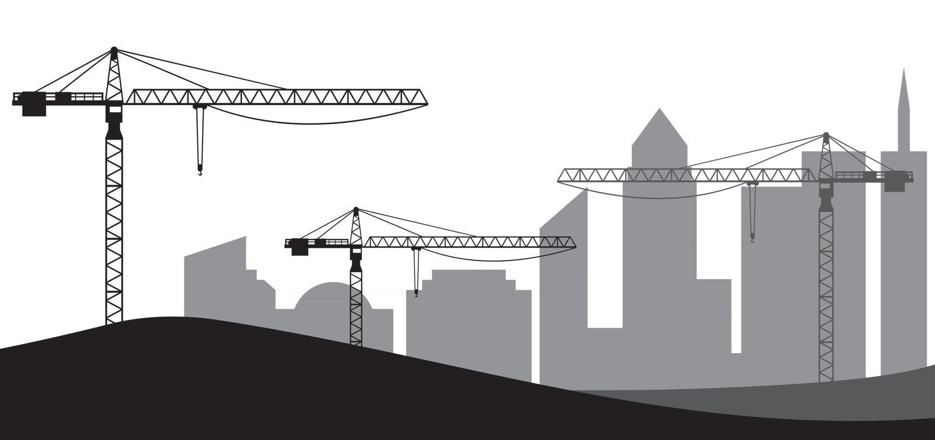 Construction Site Cranes and Silhouette of the City vector