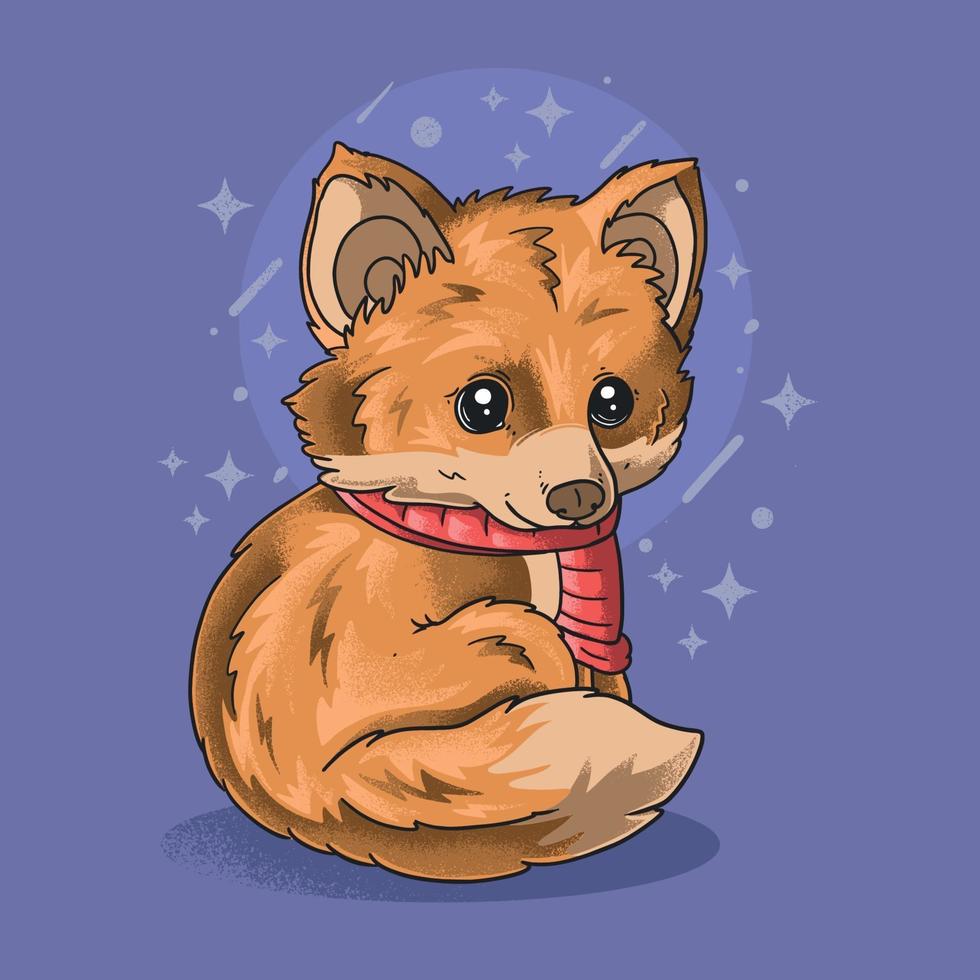 cute little fox beautiful eyes illustration vector grunge