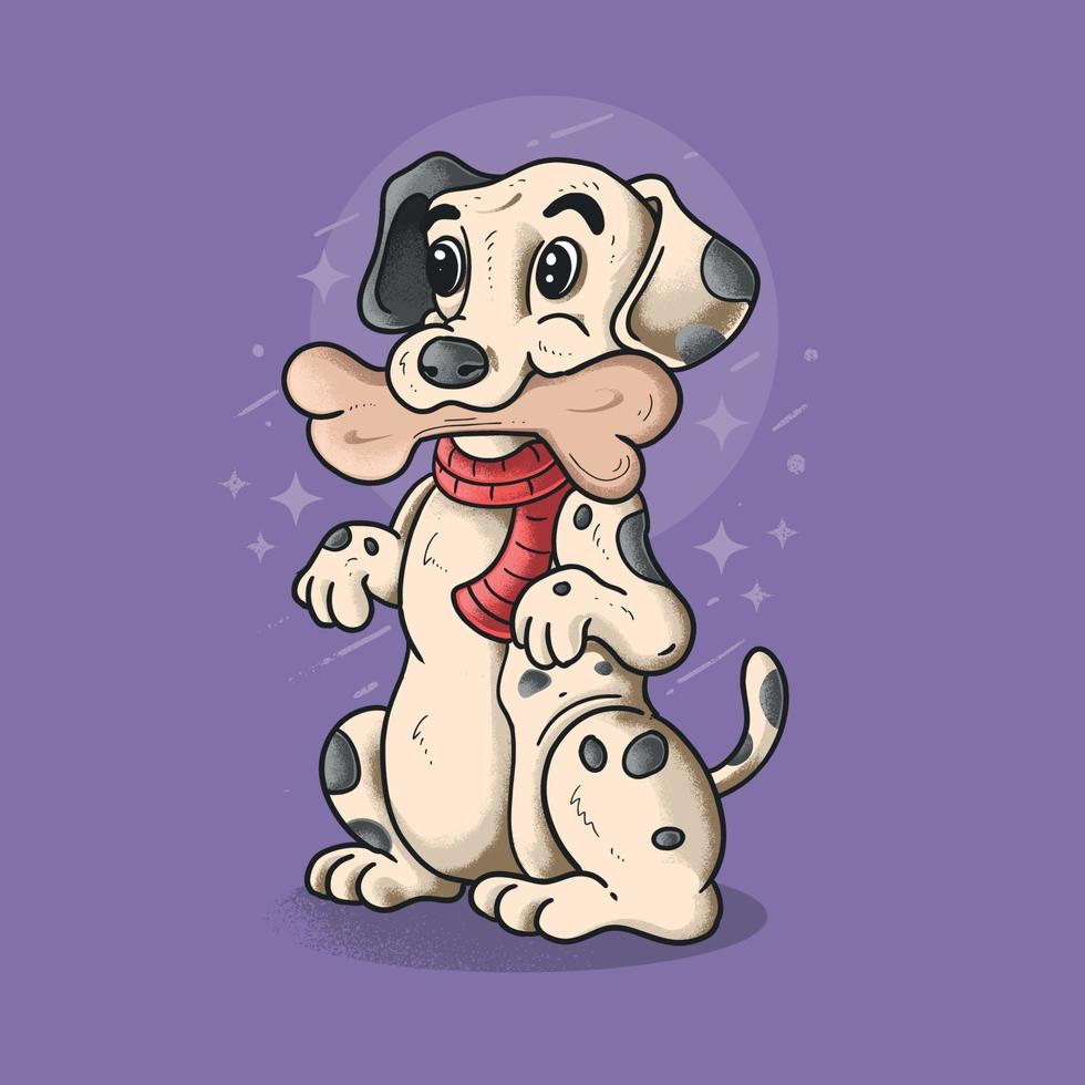 little dalmatian dog bone bitting illustration vector grunge