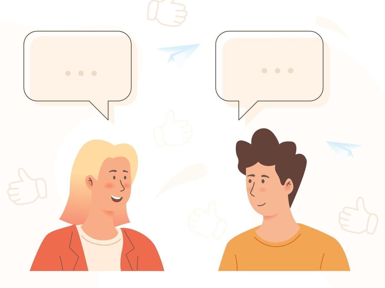 man and woman discuss social network dialogue speech bubbles vector