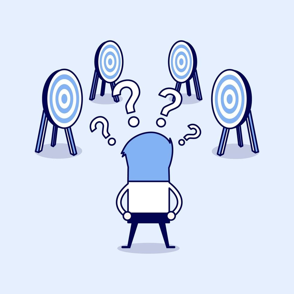 Confused businessman with many tasks and target. vector