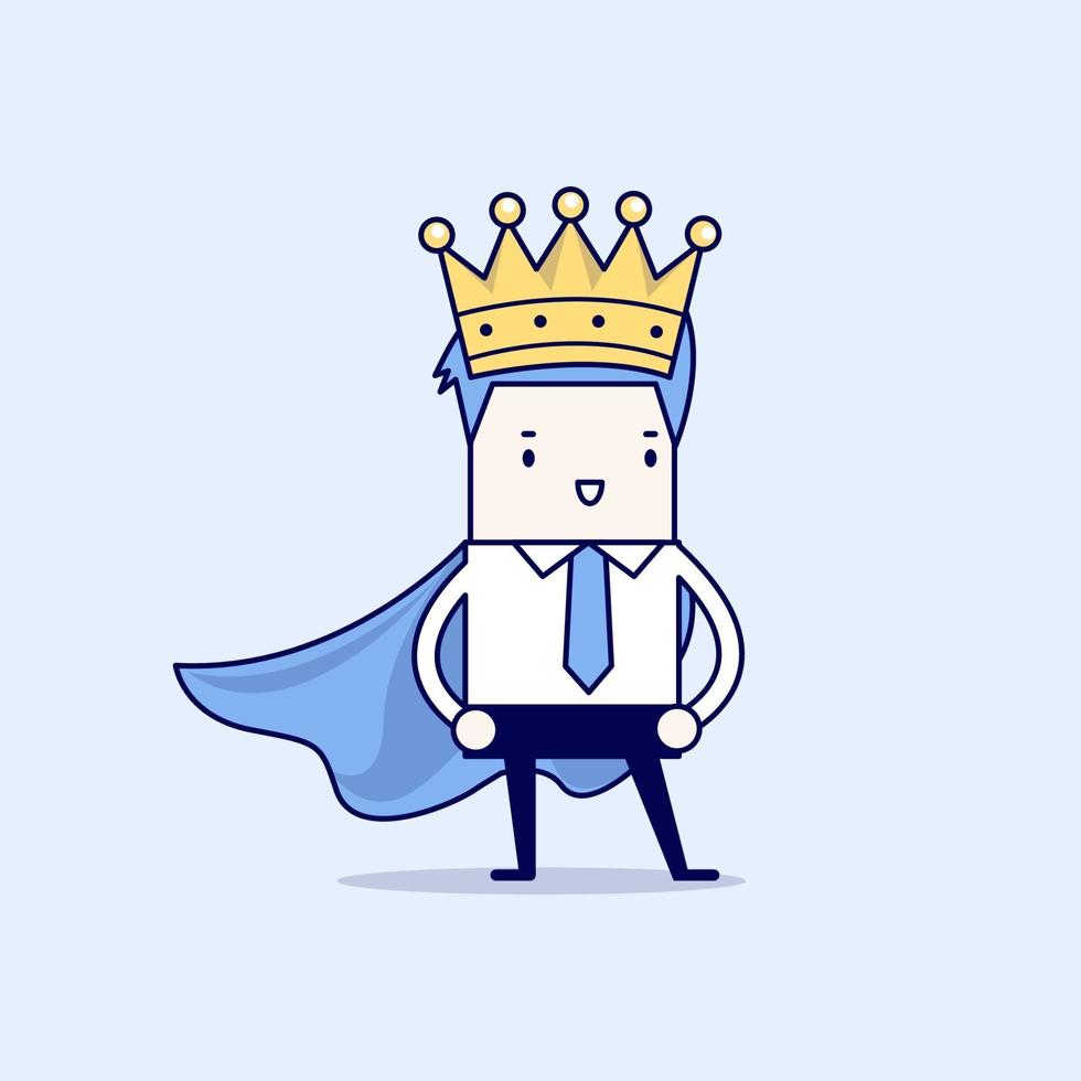 Businessman wearing a crown. Cartoon character thin line style vector. vector