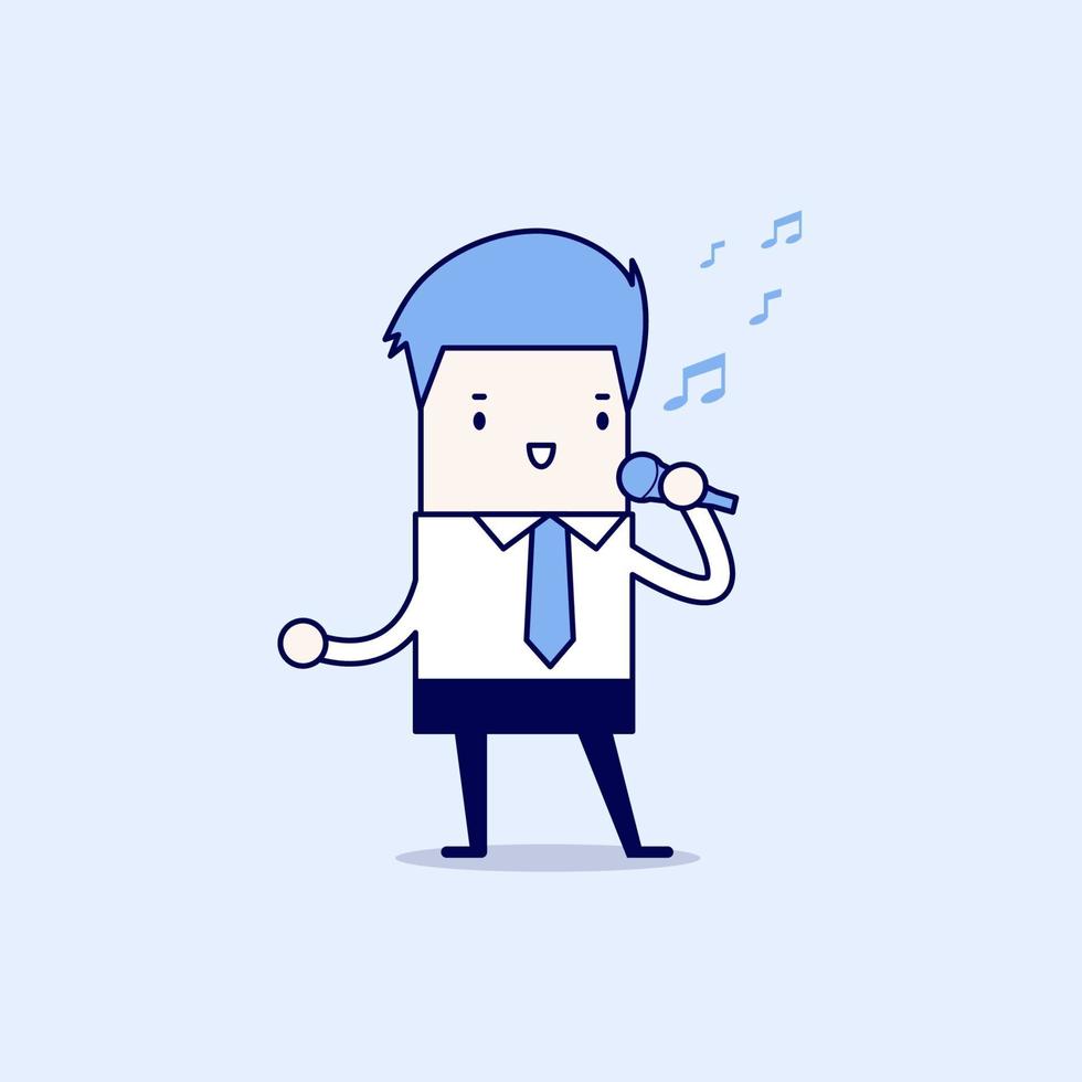 Businessman singing. Cartoon character thin line style vector. vector