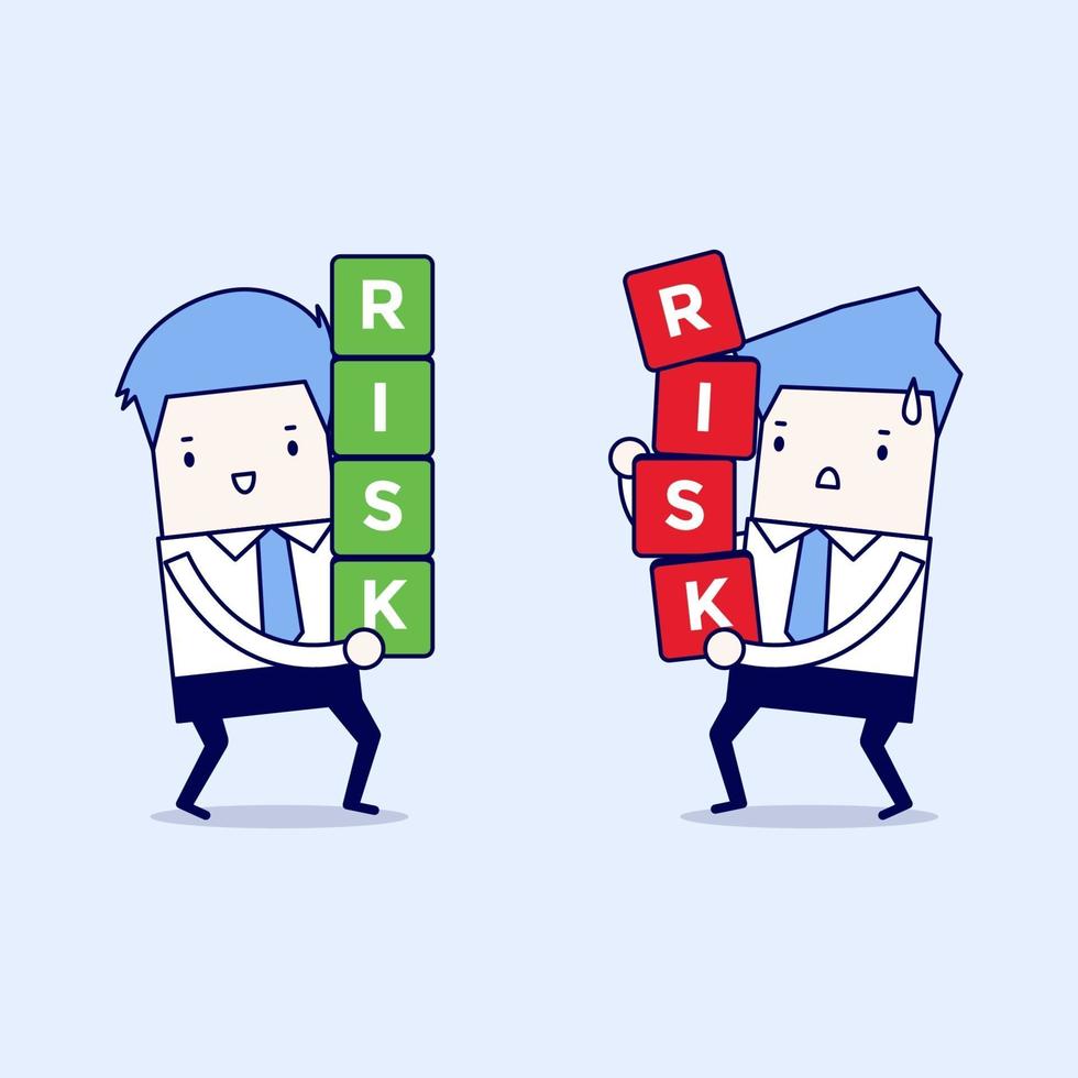 Two businessman carrying risk blocks. Risk management. vector