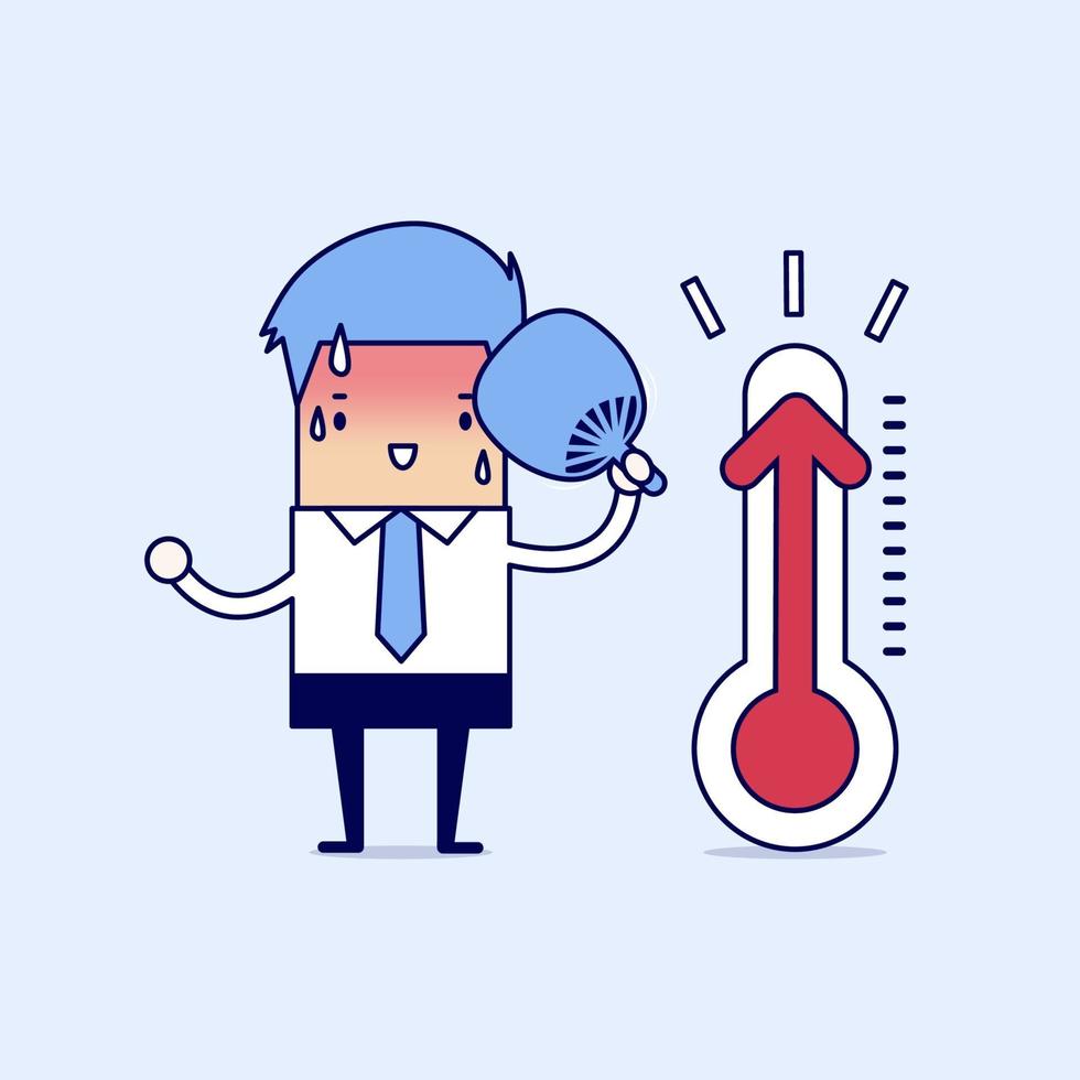 hombre de negocios muy caliente porque aumento de temperatura. vector