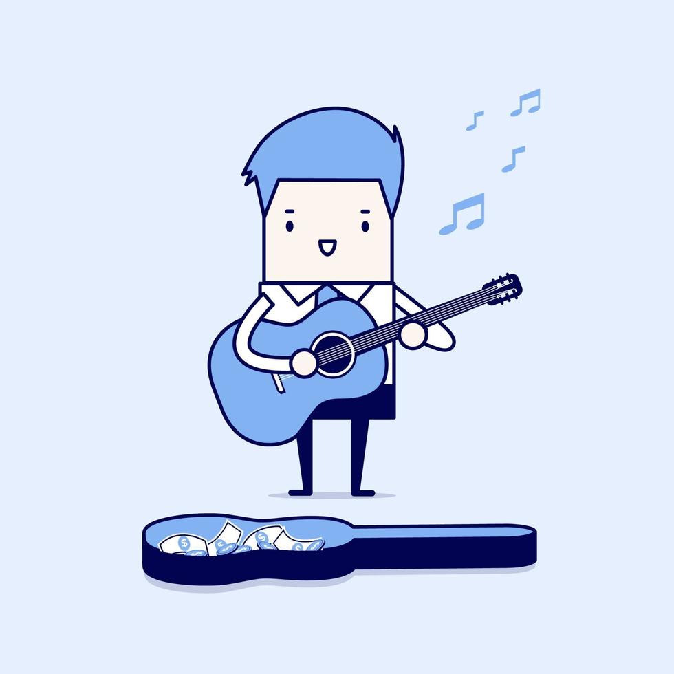 Businessman playing guitar for money. vector