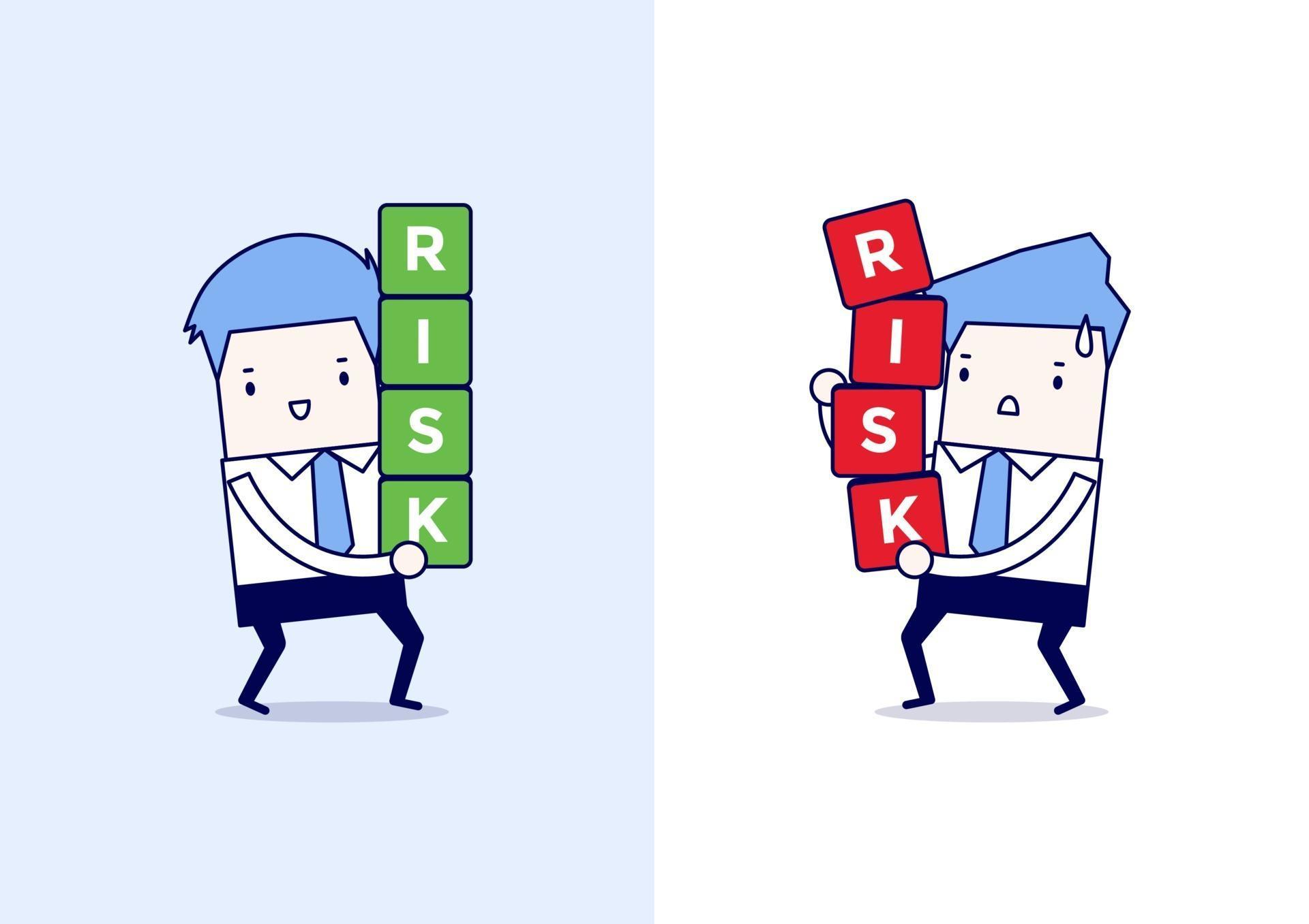 Businessman risk management. Cartoon character thin line style vector