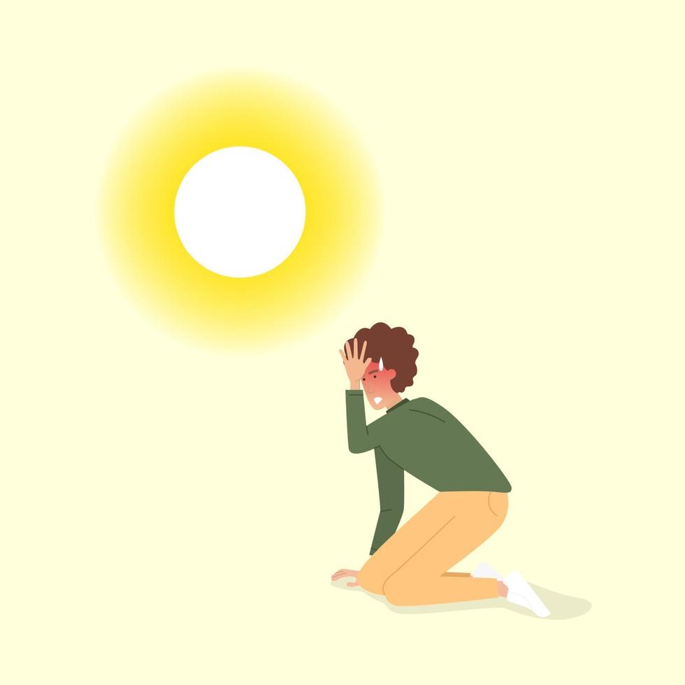 Hot weather. Man got sunburn in very hot summer days. vector