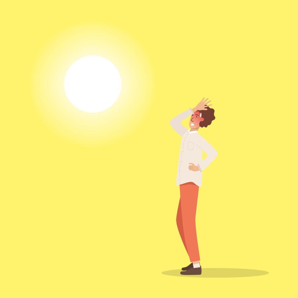 Hot weather. Man got sunburn in very hot summer days. vector