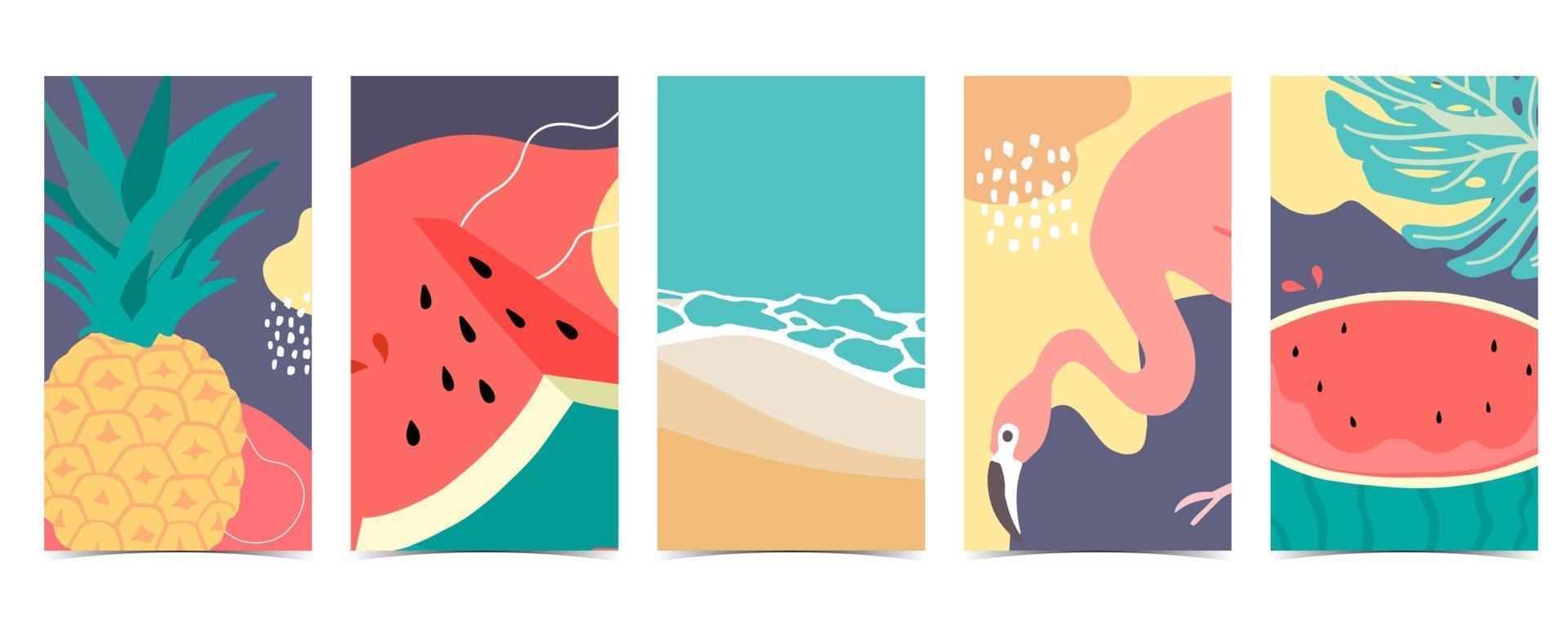 summer background for social media with flamingo,watermelon,pineapple vector