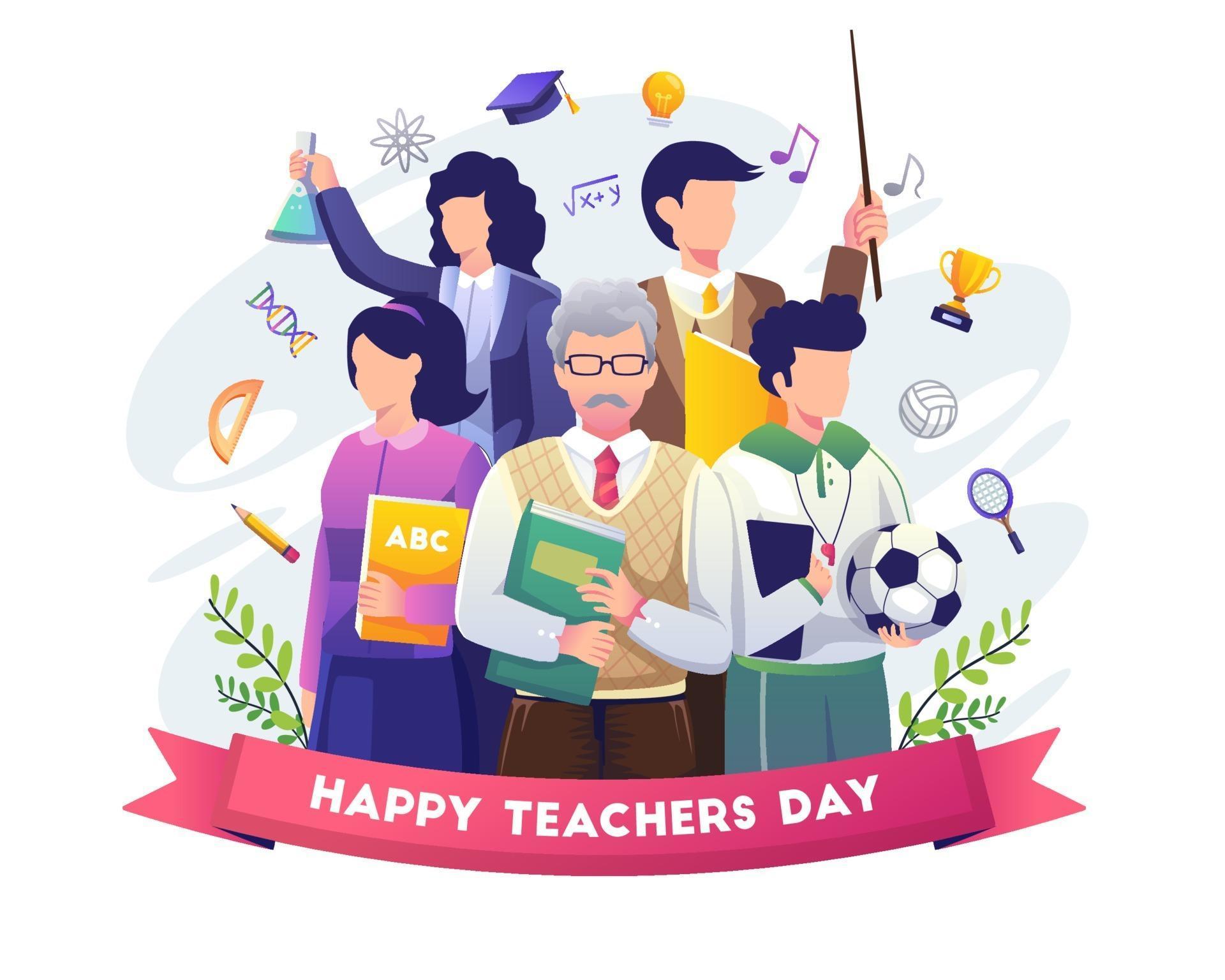 Group Of Teachers From Various Fields In Teacher Day Illustration