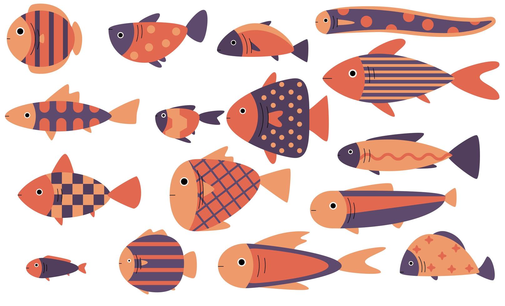 lindo conjunto de ilustración de vector de pescado, estilo plano