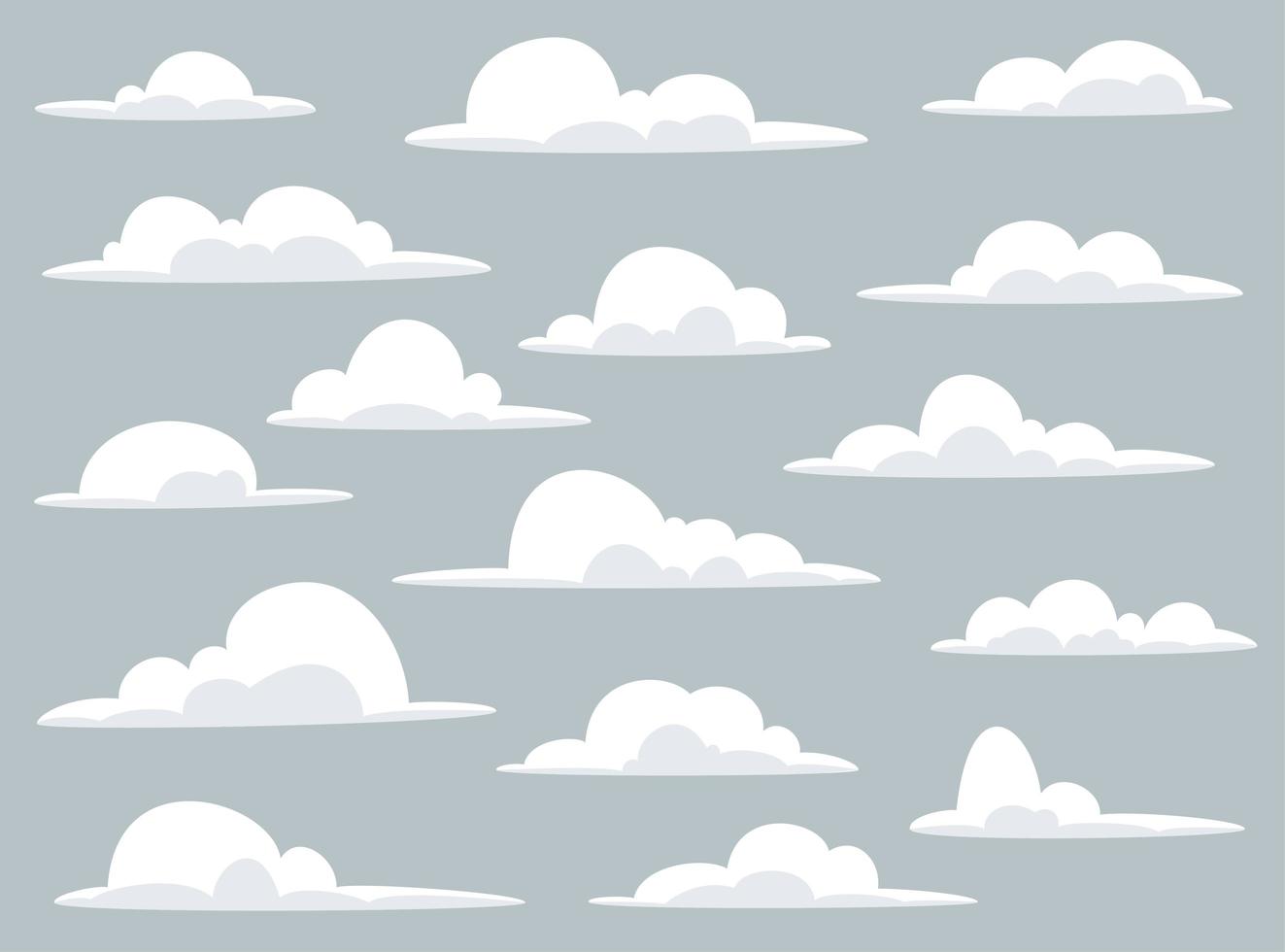 nubes de dibujos animados conjunto de una colección de varias nubes de dibujos animados de vector