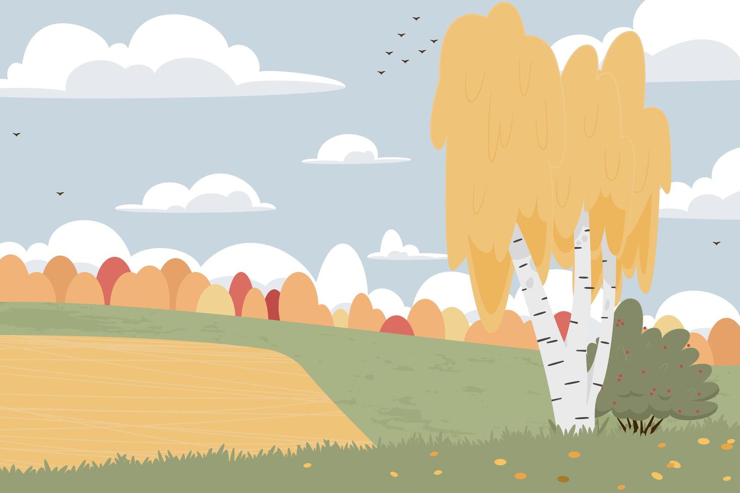 Flat autumn nature landscape illustration. for poster, postcard, web vector