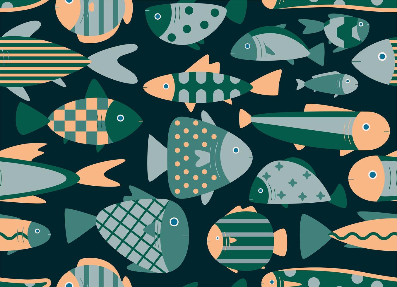 Vector seamless pattern with flat fish for print, web, decoration