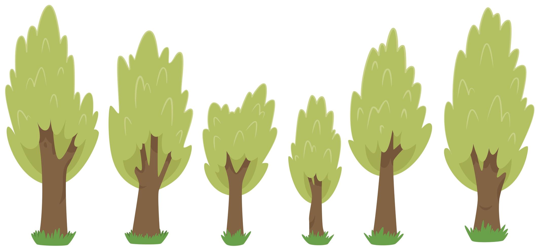 Set of green trees in cartoon style vector