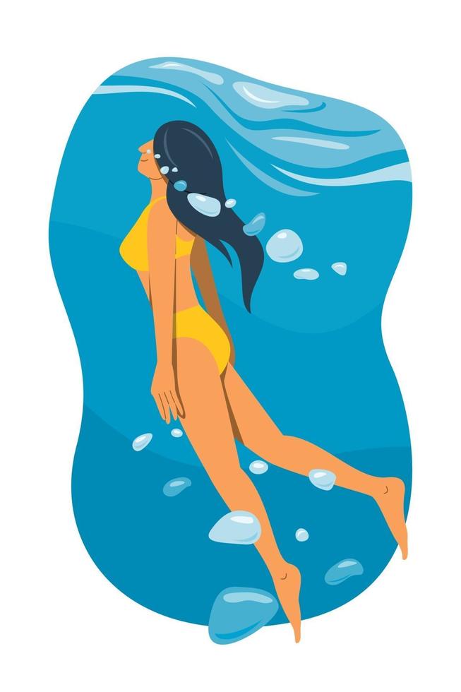 Woman Dive into Under the Water. vector