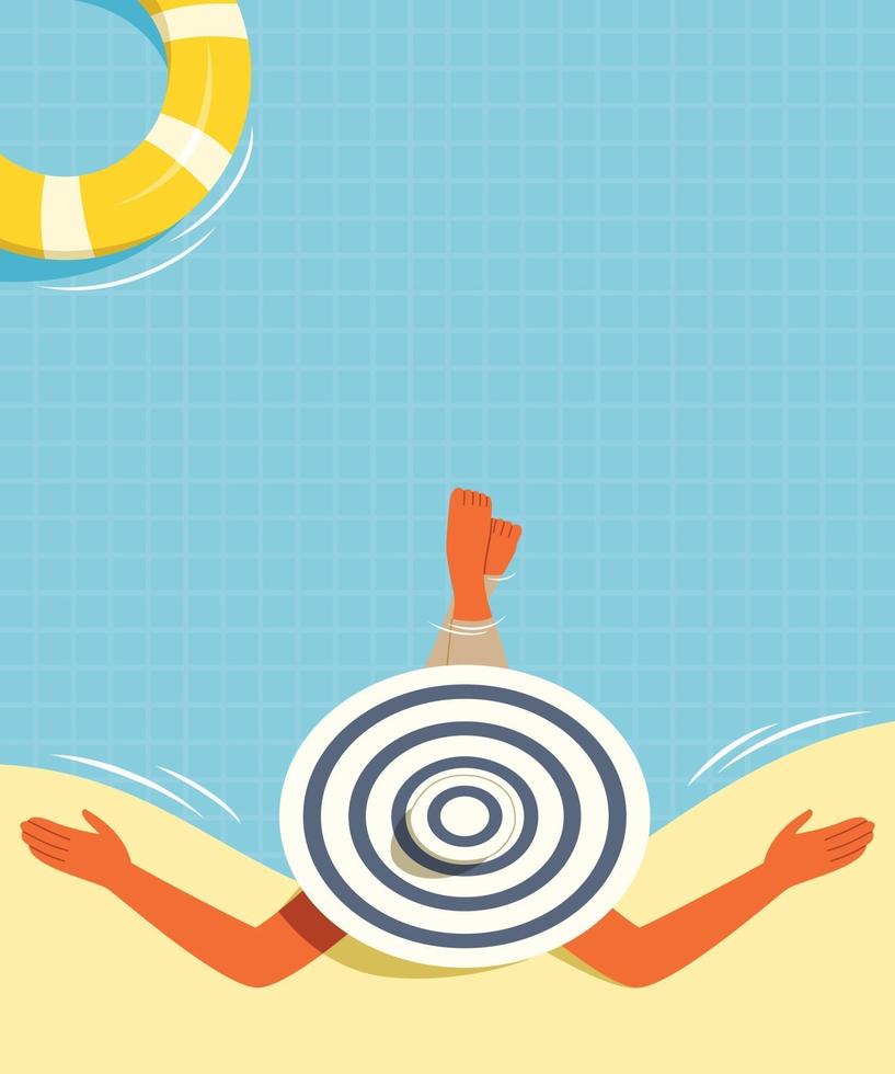 Woman Enjoy Sunbathing in the Swimming Pool. vector