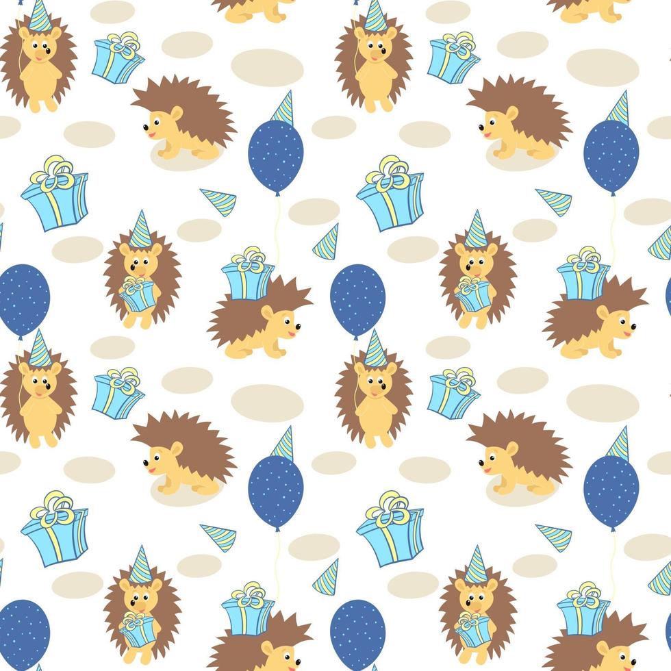 Hedgehog and birthday seamless pattern Vector