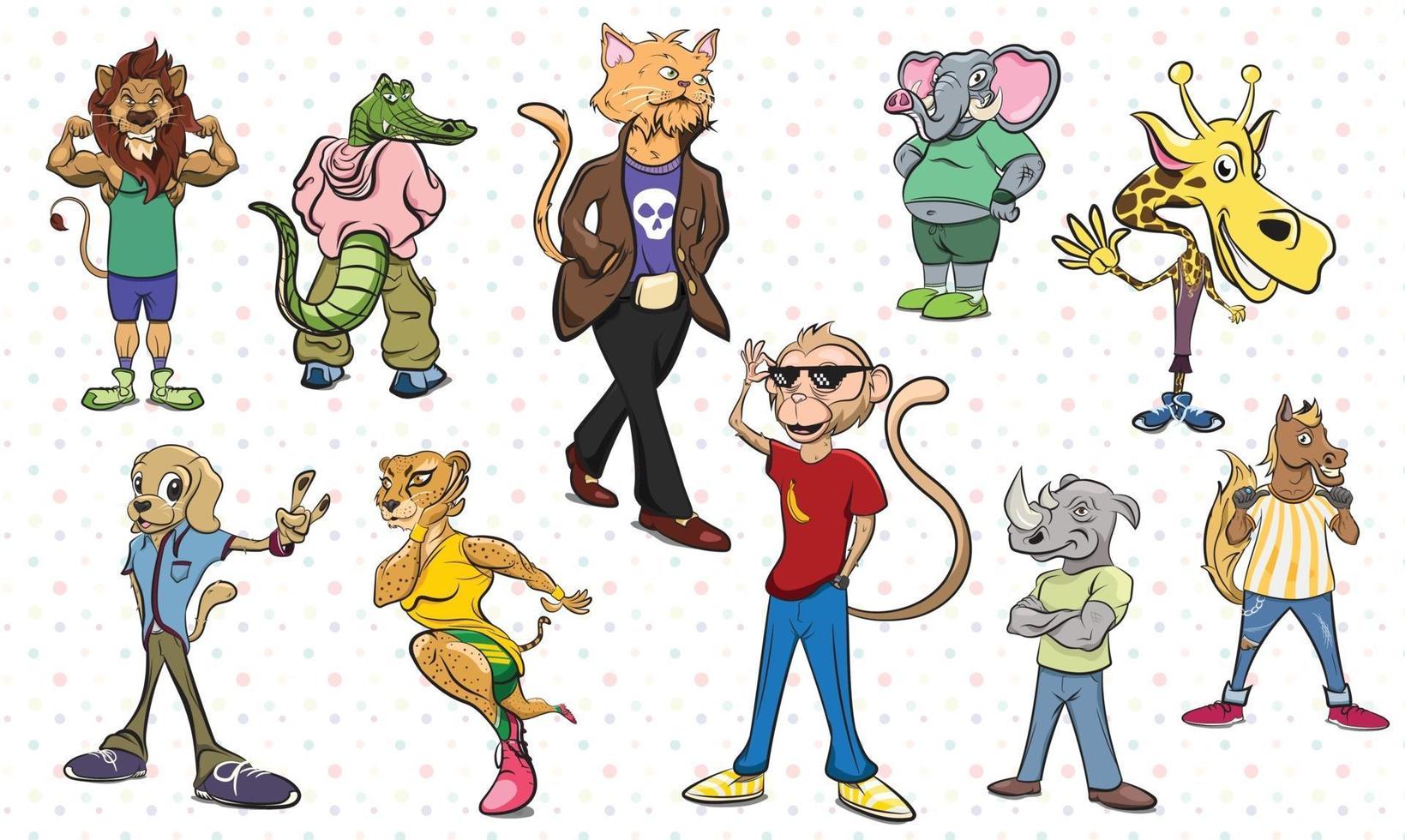 Big Set of Animals with Human Body. Anthropomorphism vector