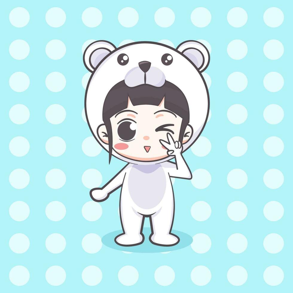 Cute polar bear costume girl cartoon illustration vector