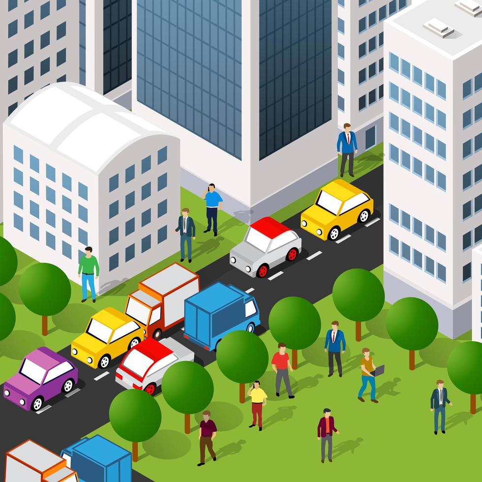 Isometric street people crossroads 3D illustration of a city vector