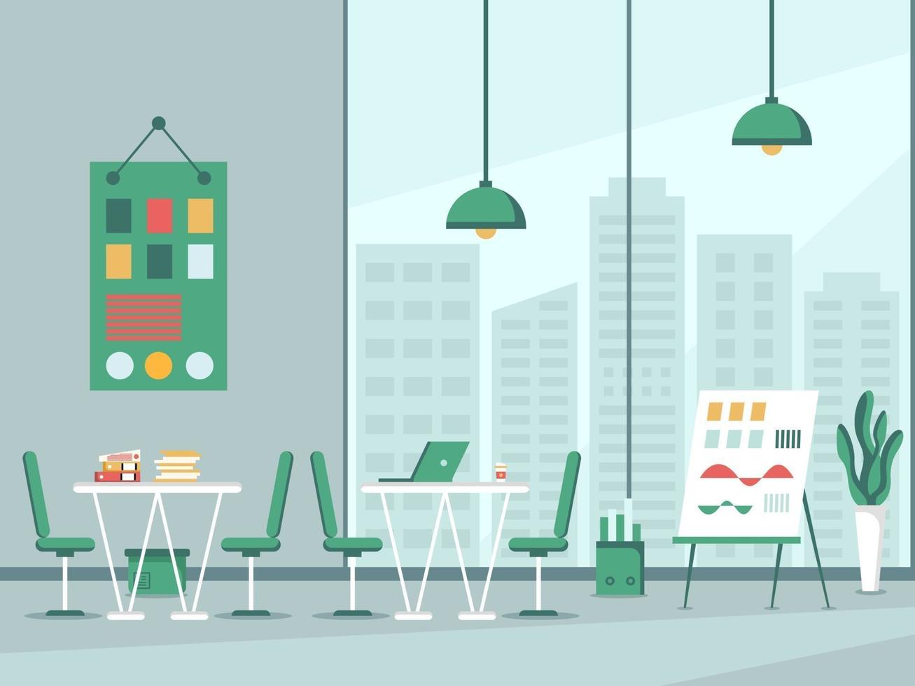 Concept of work station and office interior with furniture. vector