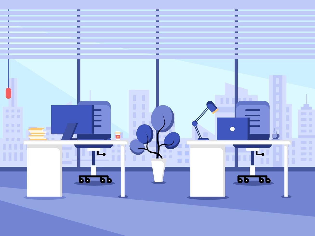 Concept of work station and office interior with furniture. vector
