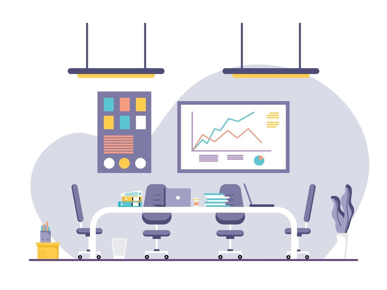 Concept of work station and office interior with furniture. vector